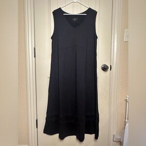 Cuddle Duds Sleeveless Maxi Dress XL Black V-Neck Tiered Hem Soft Stretch Daily